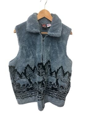 Vintage Mazmania Fleece Vest Size XL Wolf Nature Wildlife Southwestern Unisex